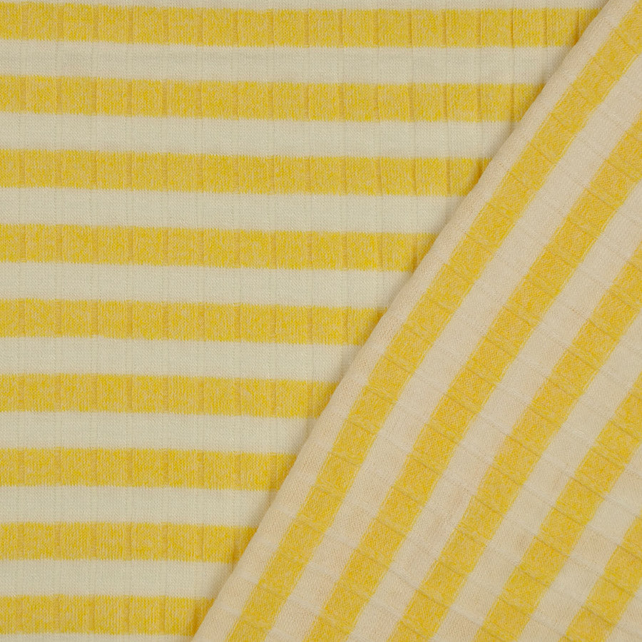 Jolly Jersey Yellow Viscose Polyester Elastane Striped Knitted Ribbed Fabric Fold