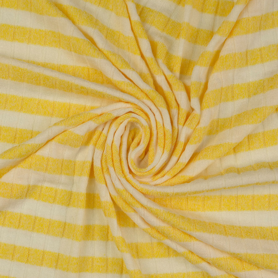 Jolly Jersey Yellow Viscose Polyester Elastane Striped Knitted Ribbed Fabric Twist