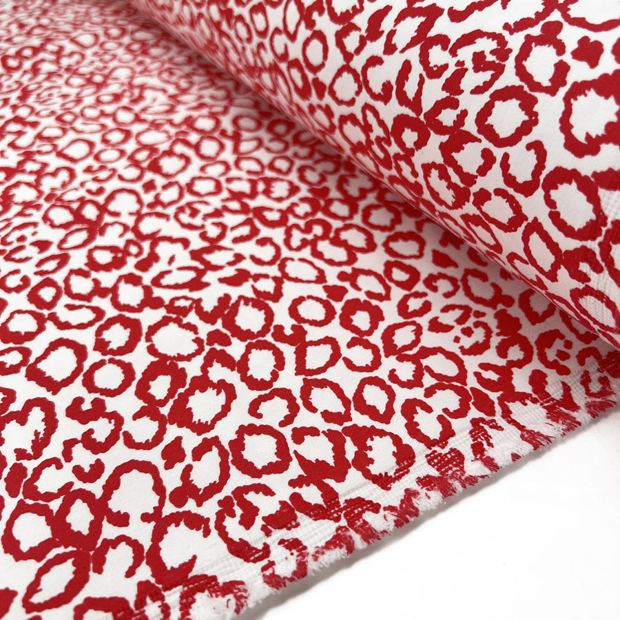 Kassy Red White Polyester Cotton Elastane Abstract Leopard Printed Dress Fabric Bolt
