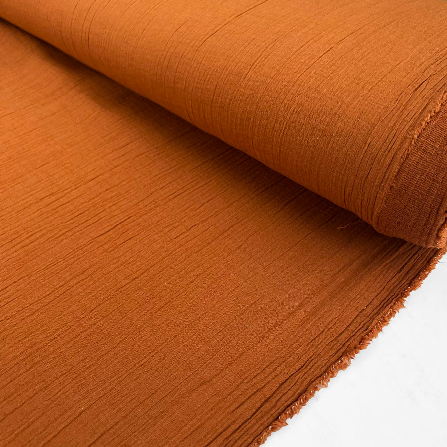 Kaya Gauze Rust Orange Cotton Linen Double Gauze Dress Fabric Bolt