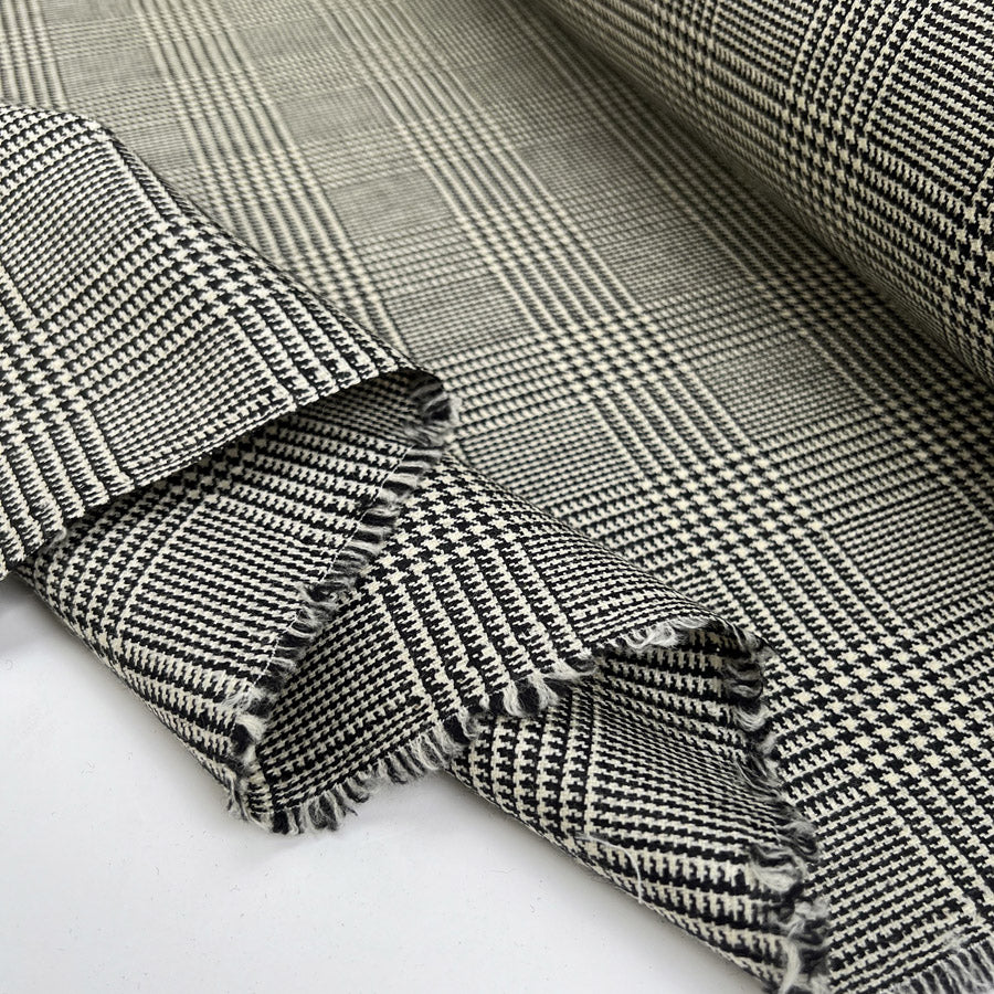 Kentish Wool Black White Houndstooth Check British Suiting Fabric Fold