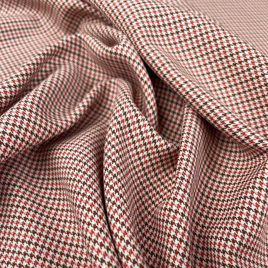 Kingsmith Cotton Cream Pink Brown Tiny Houndstooth Soft Woven Shirting Fabric