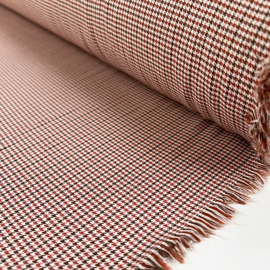 Kingsmith Cotton Cream Pink Brown Tiny Houndstooth Soft Woven Shirting Fabric Roll