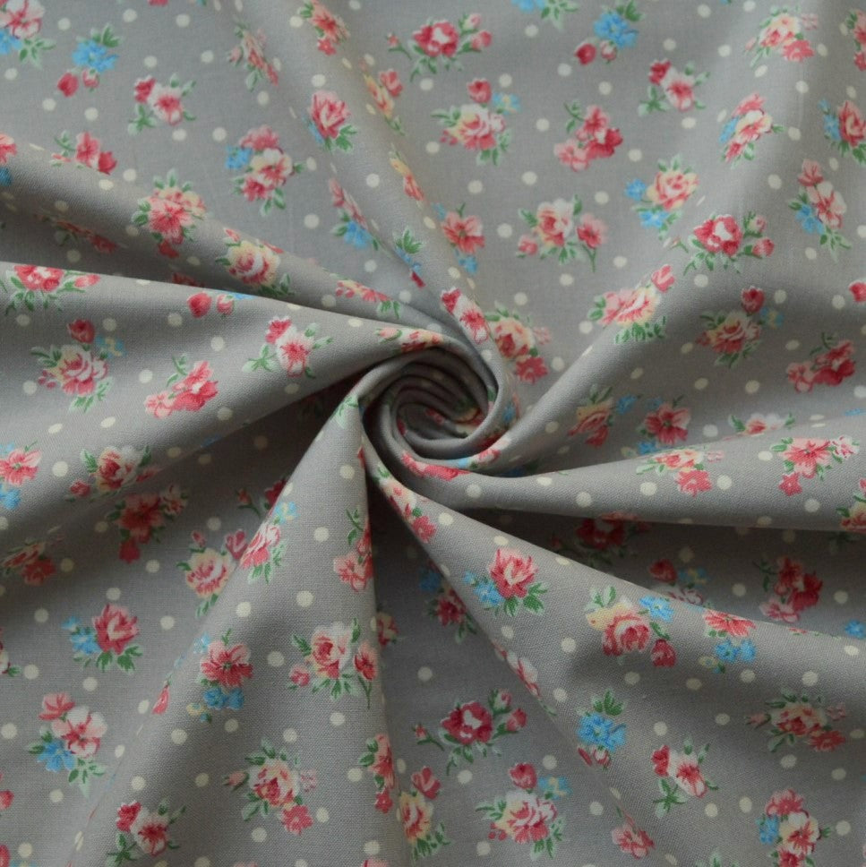 Kitson Wedgewood Grey Grey Beige Floral Solid Cotton Quilt Craft Fabric Cu