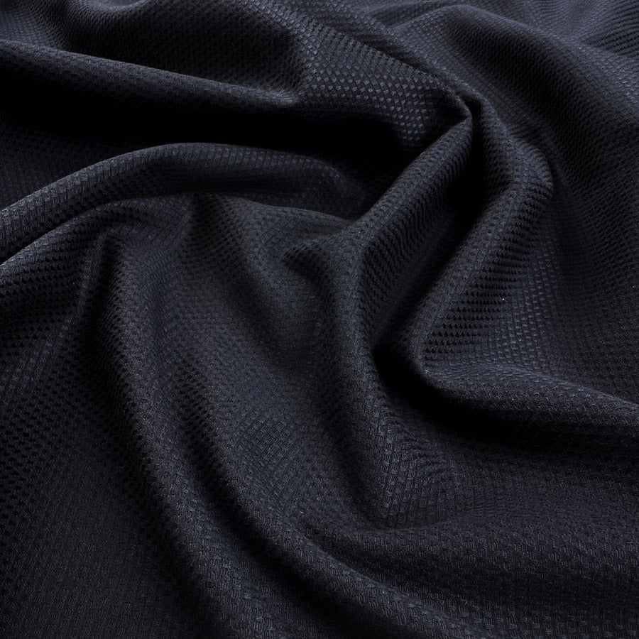 Knobbled Dark Navy Cotton Bobbled Suiting Fabric Cu1