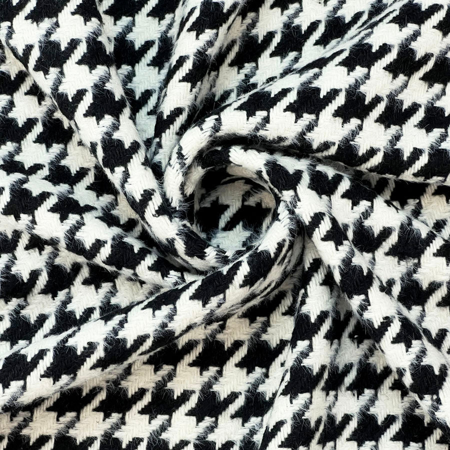 Large Dogtooth Black And White Polyester Wool Blend Fabric Audrey Twist