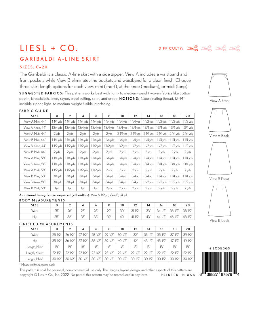Liesl And Co Garibaldi A Line Skirt Back Cover