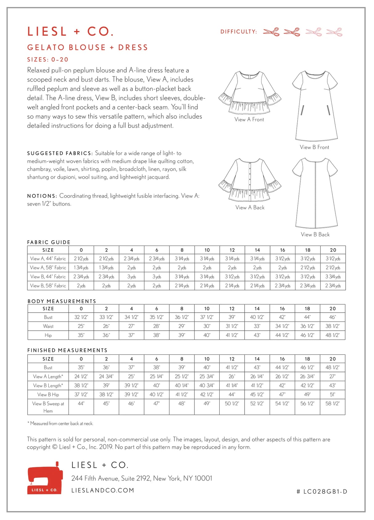 Liesl And Co Gelato Blouse Dress Pattern Back