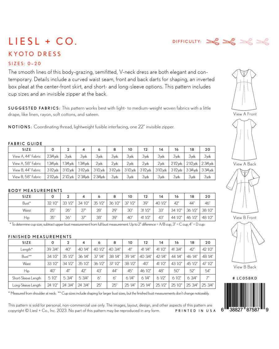 Liesl And Co Kyoto Dress Pattern Back Cover