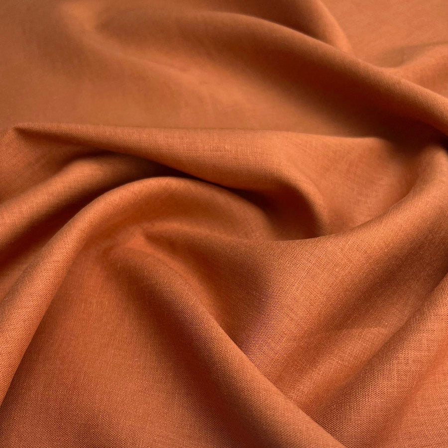Linen Fusion Rust Viscose Blend Plain Dress Fabric