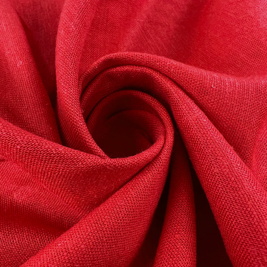 Linen mix scarlet red dress fabric twist