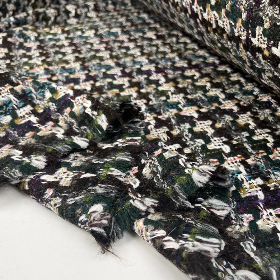 Linton Dior Edith Green Wool Deadstock Ex Designer Tweed Coating Fabric Fold