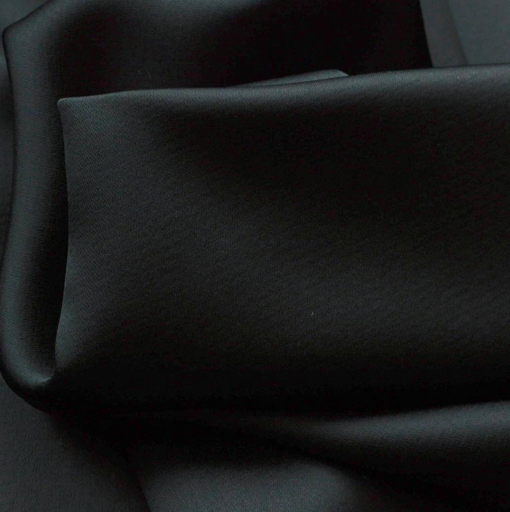 Liquid Black Polyester Satin Crepe Black Dress Fabric Close Up Fabric Photo