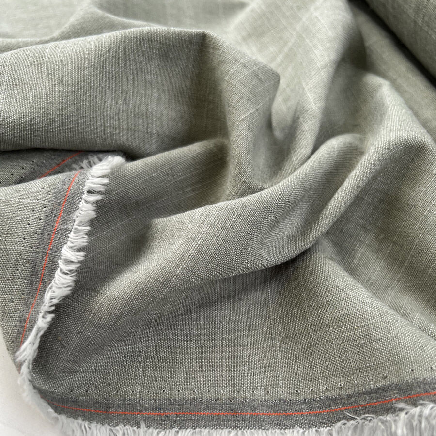 Lorenzo Linen Mix Khaki Green Viscose Polyester Plain Woven Dress Fabric