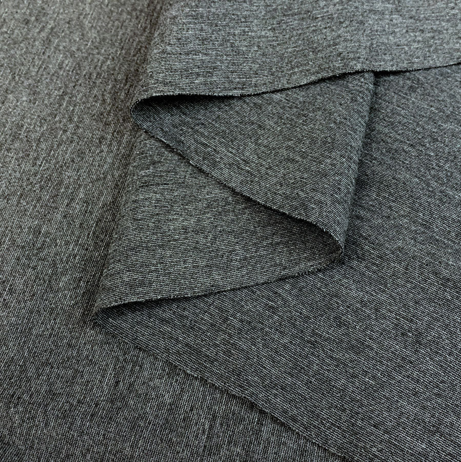 Luxury Ponte Dark Marl Grey Plain Double Knitted Viscose Elastane Jersey Dress Close Up Drape Fabric Photo