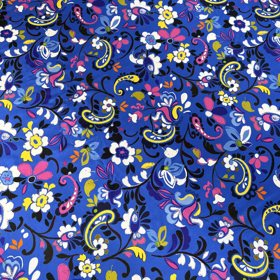 Luxury Italian Silk Livia Blue Pink Floral Paisley Deadstock Dress Fabric Print