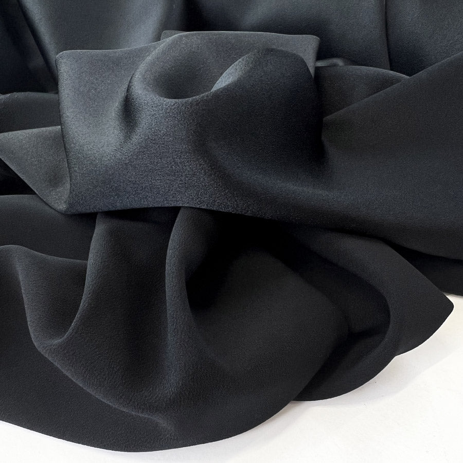 Luxury Satin Backed Crepe Black Pink Dressmaking Fabric