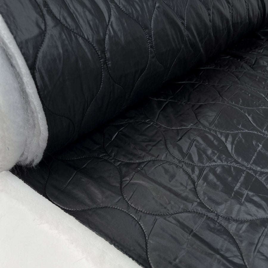 Luxury soft quilted black nylon water resistant wadding coat fabric roll