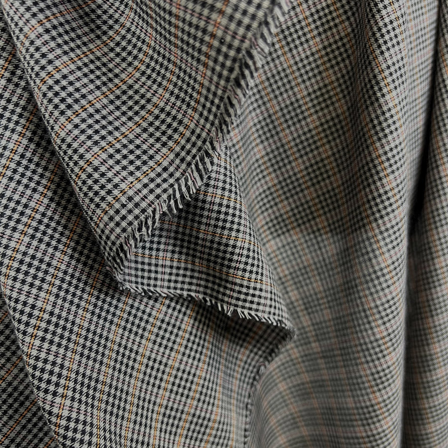 Lyocell Oh So Nice Turkey Check Black Grey Orange Soft Shirting Fabric Drape