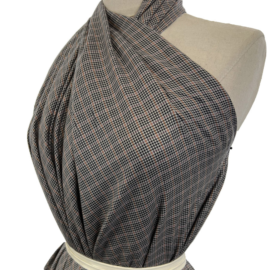 Lyocell Oh So Nice Turkey Check Black Grey Orange Soft Shirting Fabric Side
