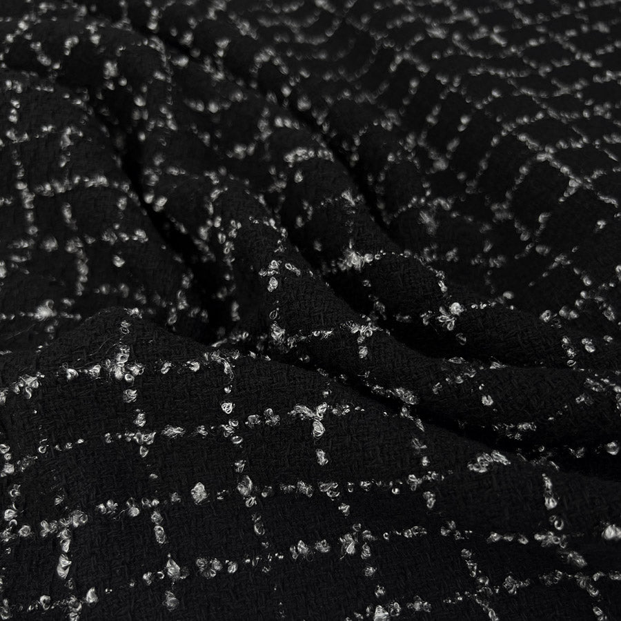 Maddie black silver check viscose polyester boucle coating fabric cu