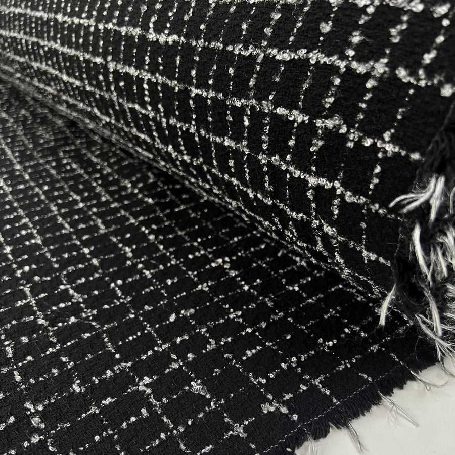 Maddie black silver check viscose polyester boucle coating fabric roll
