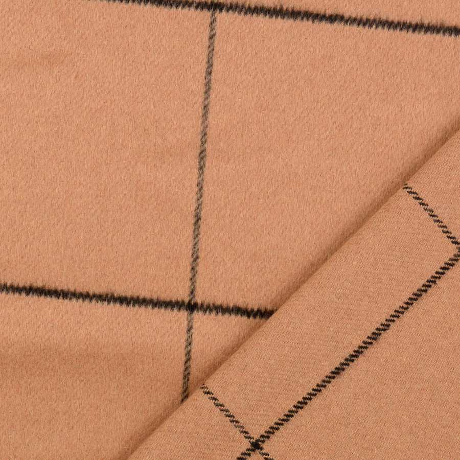 Madison Tan Wool Polyester Brown Check Coating Fabric Fold