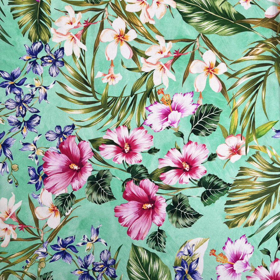 Maison Mint Blossom Silk Broadcloth Floral Pink Ex Designer Italian Dress Fabric