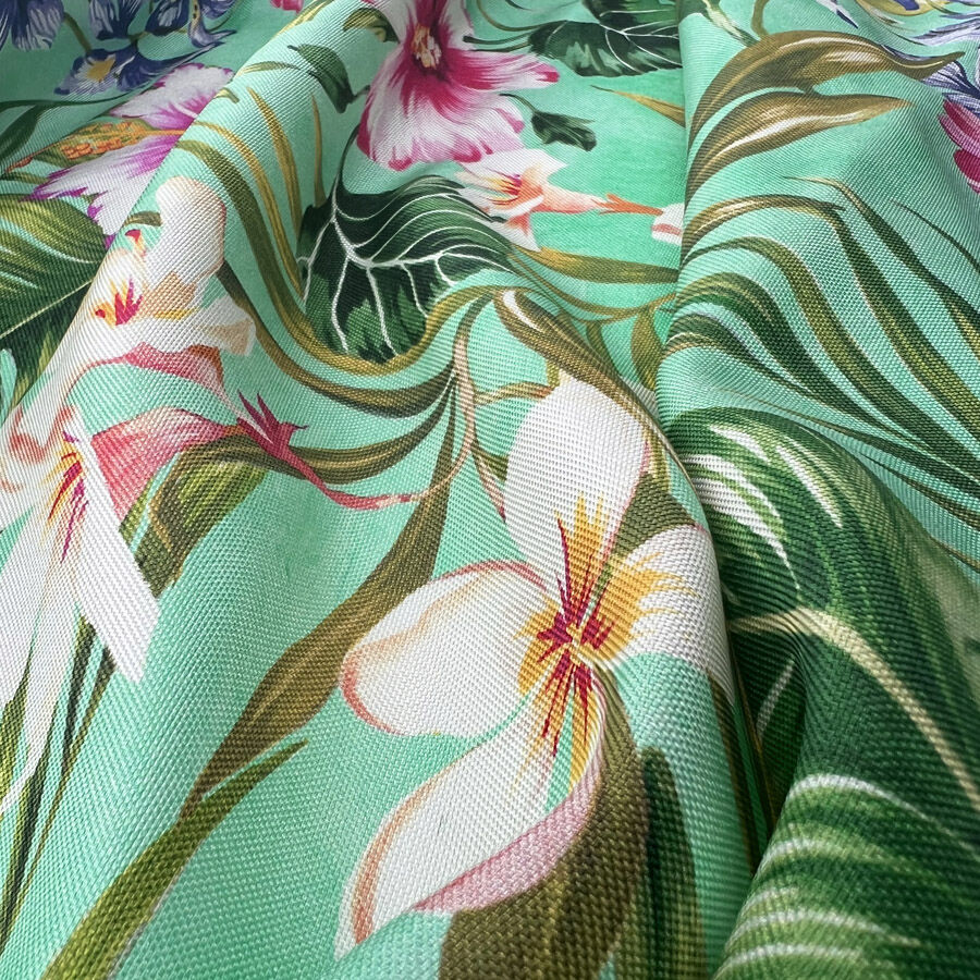 Maison Mint Blossom Silk Broadcloth Floral Pink Ex Designer Italian Dress Fabric