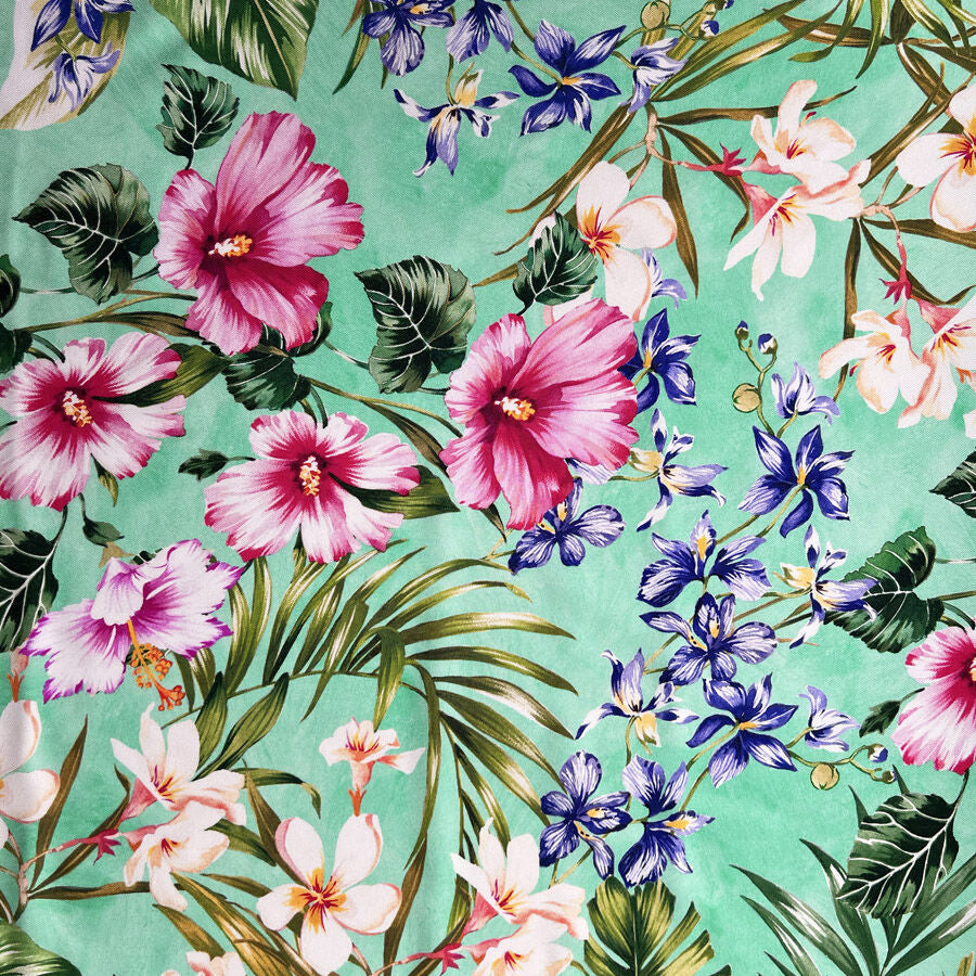 Maison Mint Blossom Silk Broadcloth Floral Pink Ex Designer Italian Dress Fabric Print