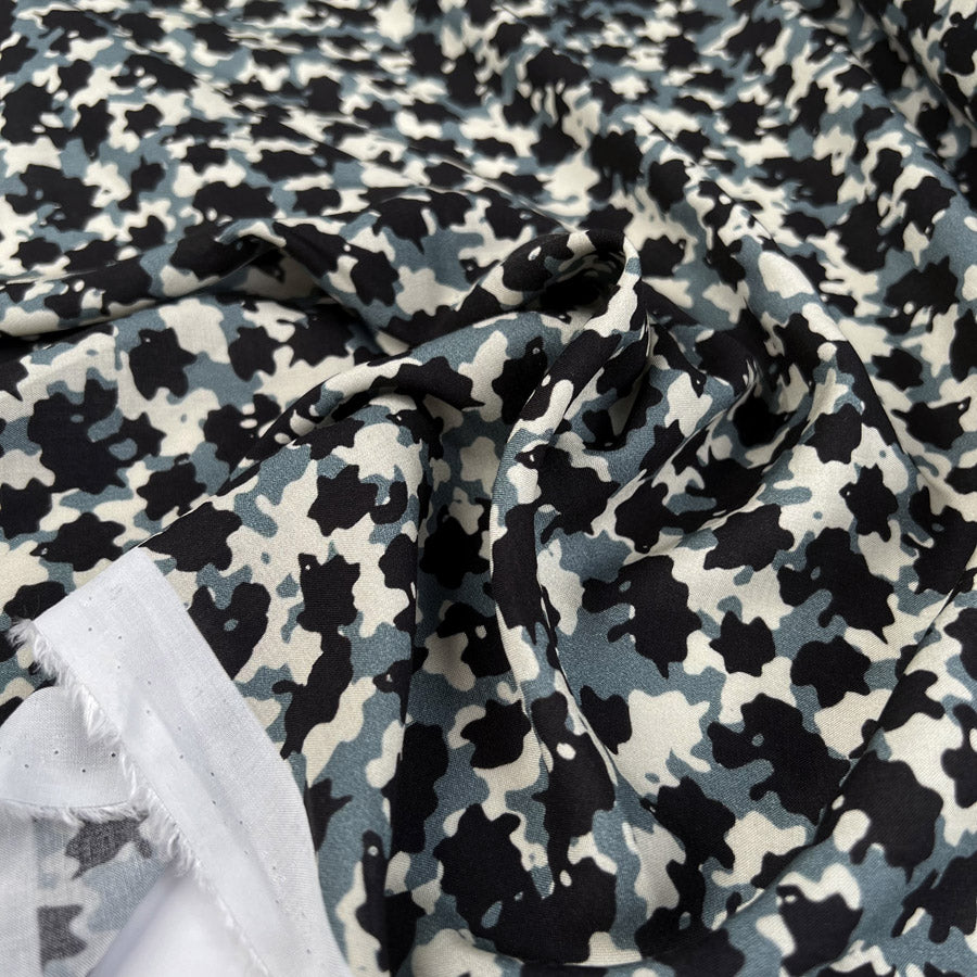 Marineblu Viscose Camo Blue Black Cream Italian Deadstock Dress Fabric