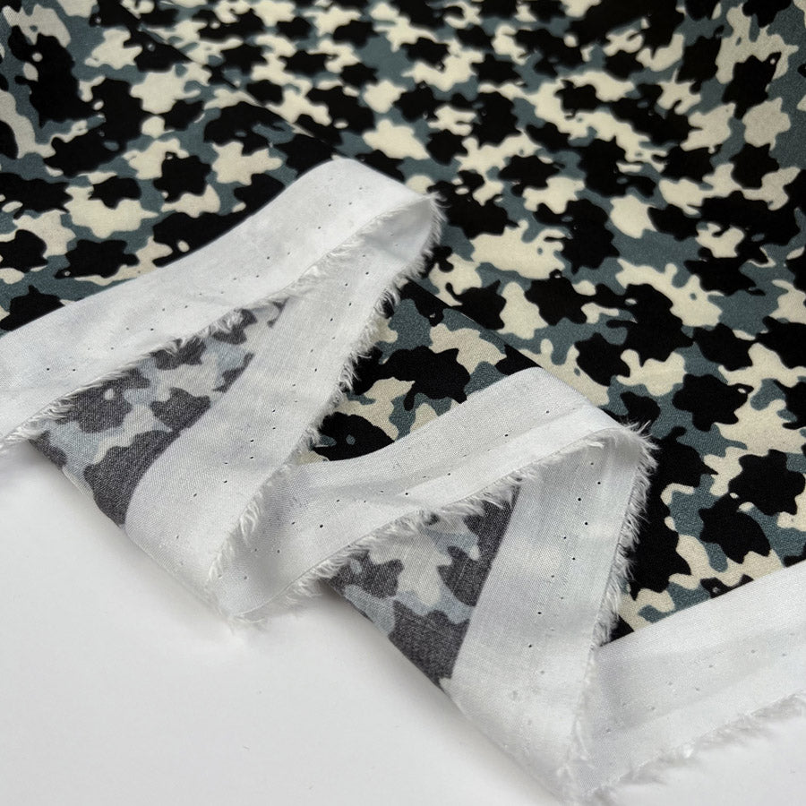 Marineblu Viscose Camo Blue Black Cream Italian Deadstock Dress Fabric Fold