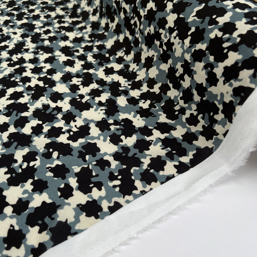 Marineblu Viscose Camo Blue Black Cream Italian Deadstock Dress Fabric Roll
