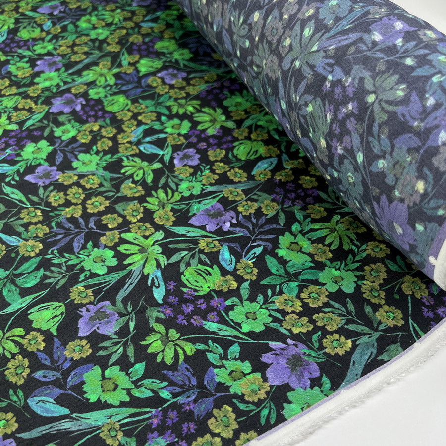Marineblu Viscose Verdant Viscose Floral Green Black Purple Italian Deadstock Dress Fabric Roll 5127384E 291B 4Ac9 Ad7B C69D0458B1Bf