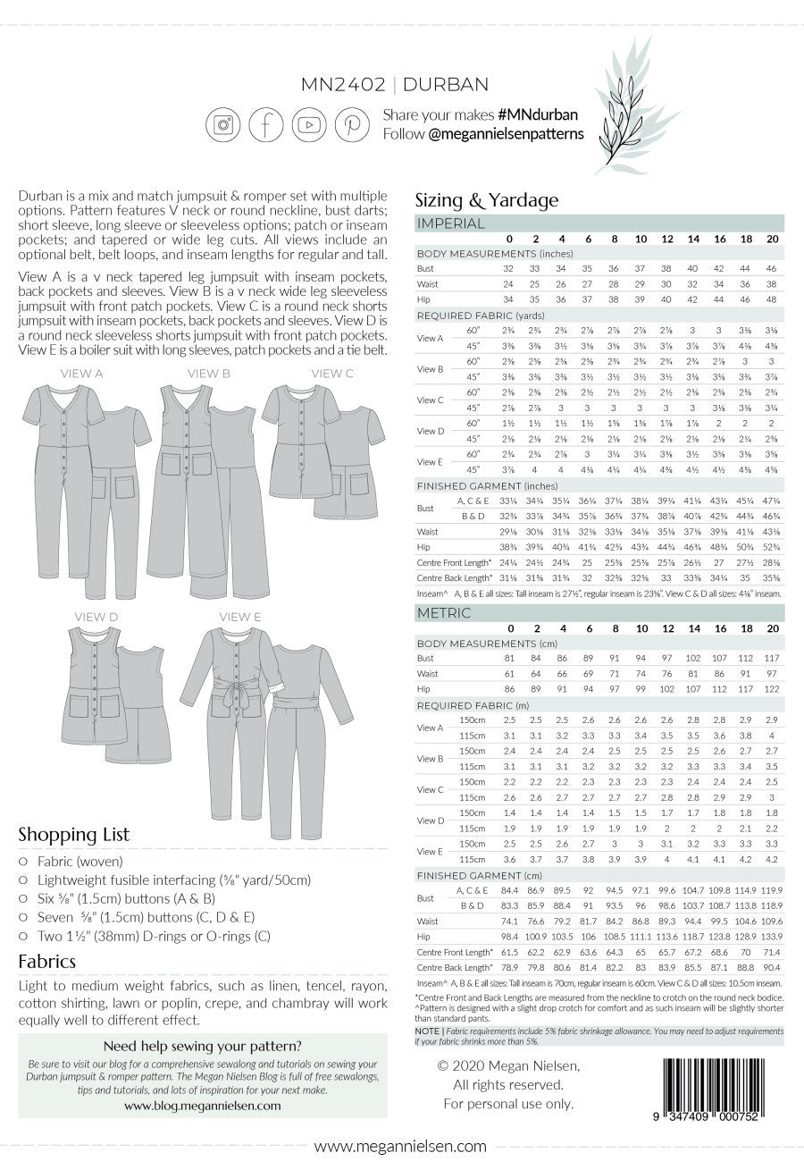 Megan nielsen durban jumpsuit and romper back