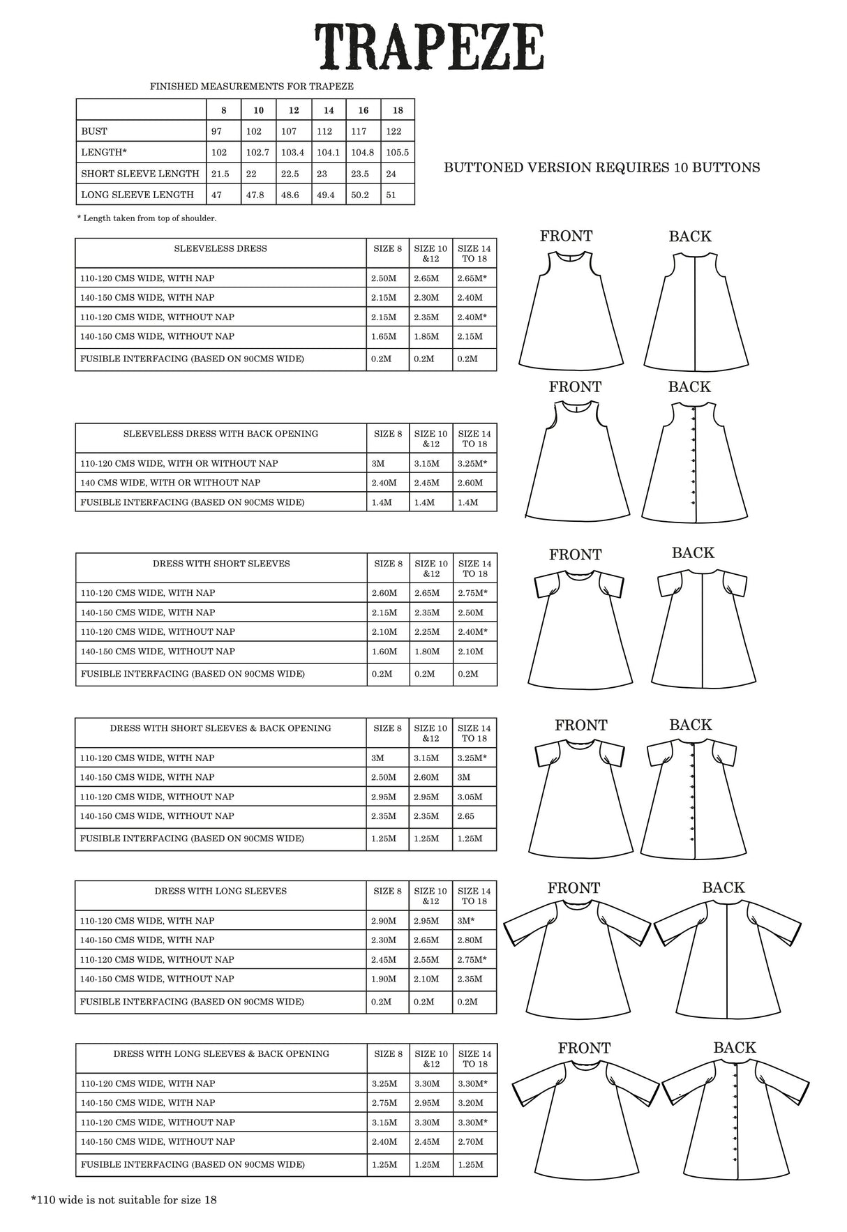Merchant Mills Trapeze Dress Pattern Sizes 8 18 Backcover