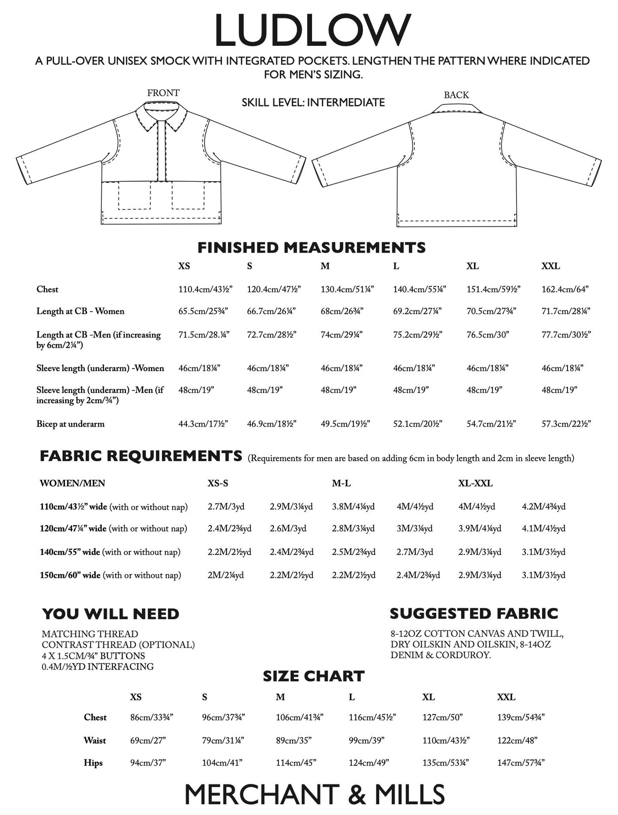 Merchant Mills Unisex Ludlow Top Pattern Uk Xs Xxl Back
