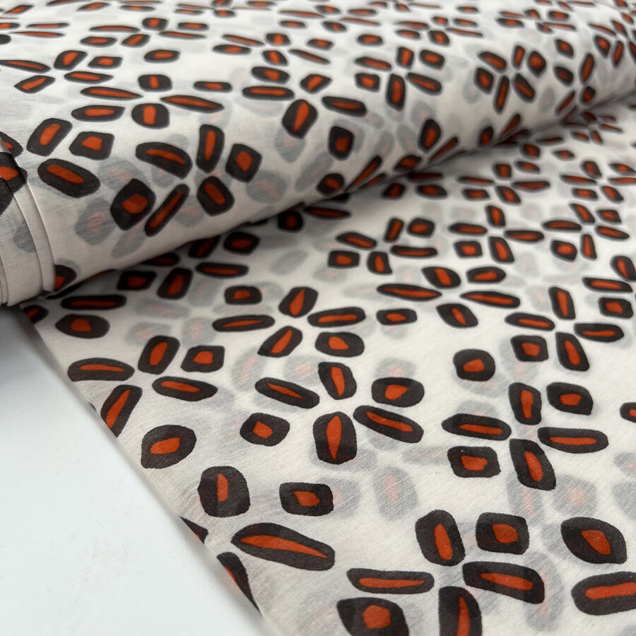 Metric Silk Cotton Orange Cream Abstract Woven Dress Fabric Bolt