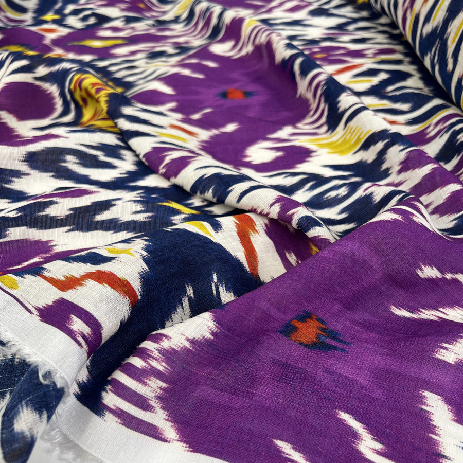 Mind Boggling Linen Cotton Blend Woven Abstract Purple Blue Yellow Print Dress Fabric
