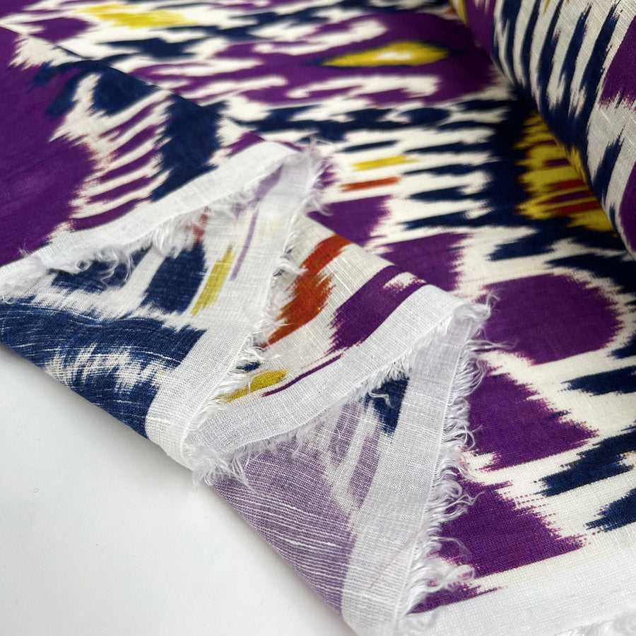 Mind Boggling Linen Cotton Blend Woven Abstract Purple Blue Yellow Print Dress Fabric Fold