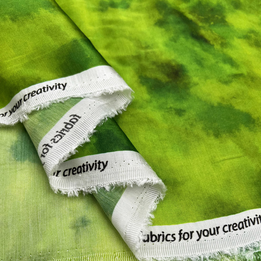 Misty Satin Green Viscose Abstract Tie Dye Dress Fabric Fold