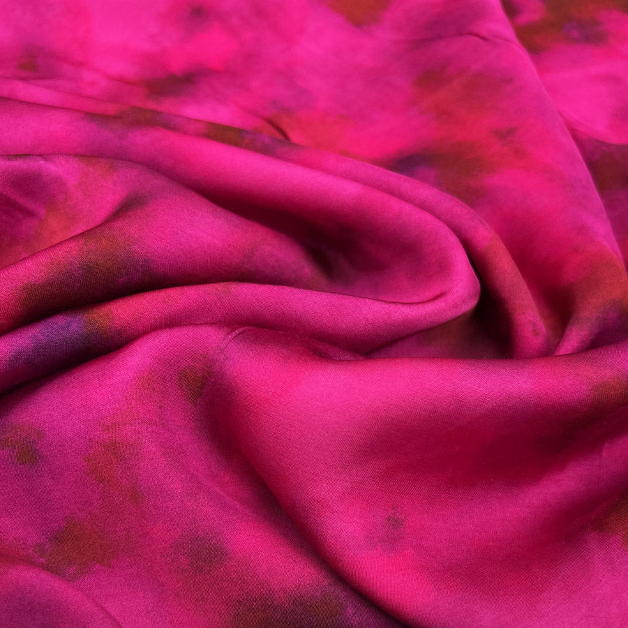 Misty Satin Pink Viscose Abstract Tie Dye Dress Fabric
