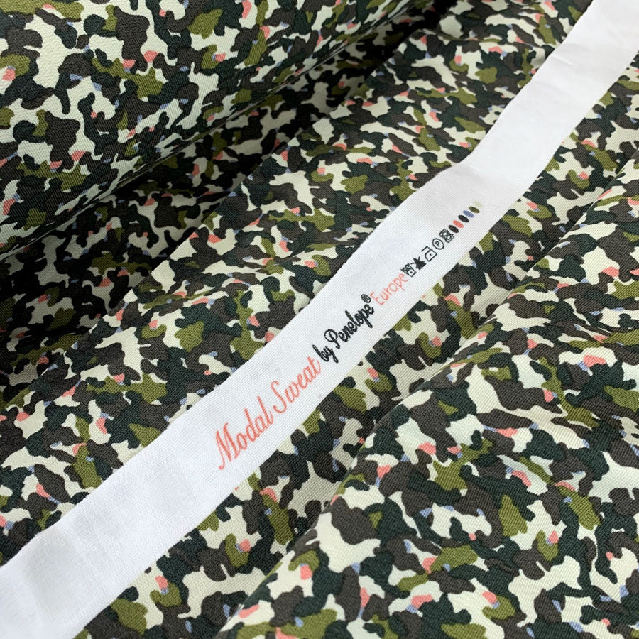 Mode Green Camouflage Design Khaki Modal Elastane Knitted Jersey Fabric Selvedge Fabric Photo 2