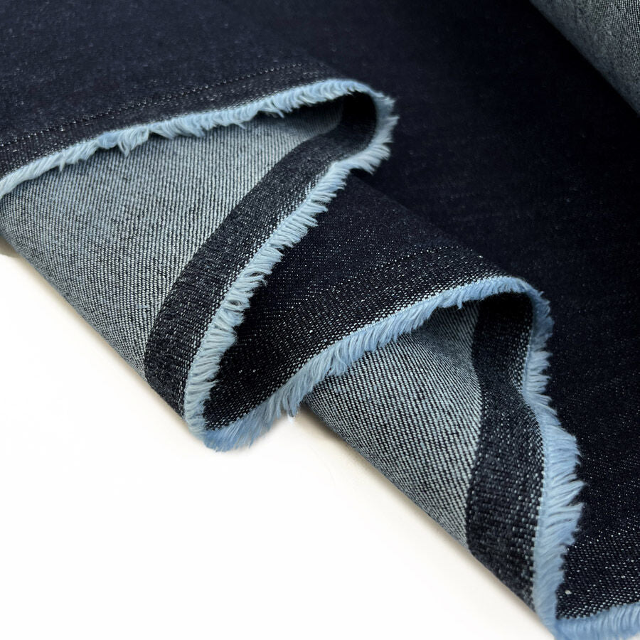 Monza Denim 11oz Deep Blue Cotton Elastane Stretch Woven Trouser Fabric Fold