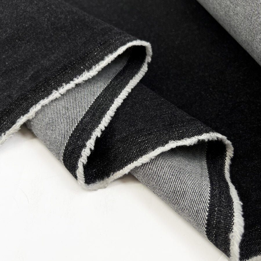 Monza Denim 12 7oz Black Cotton Elastane Stretch Woven Trouser Fabric Fold
