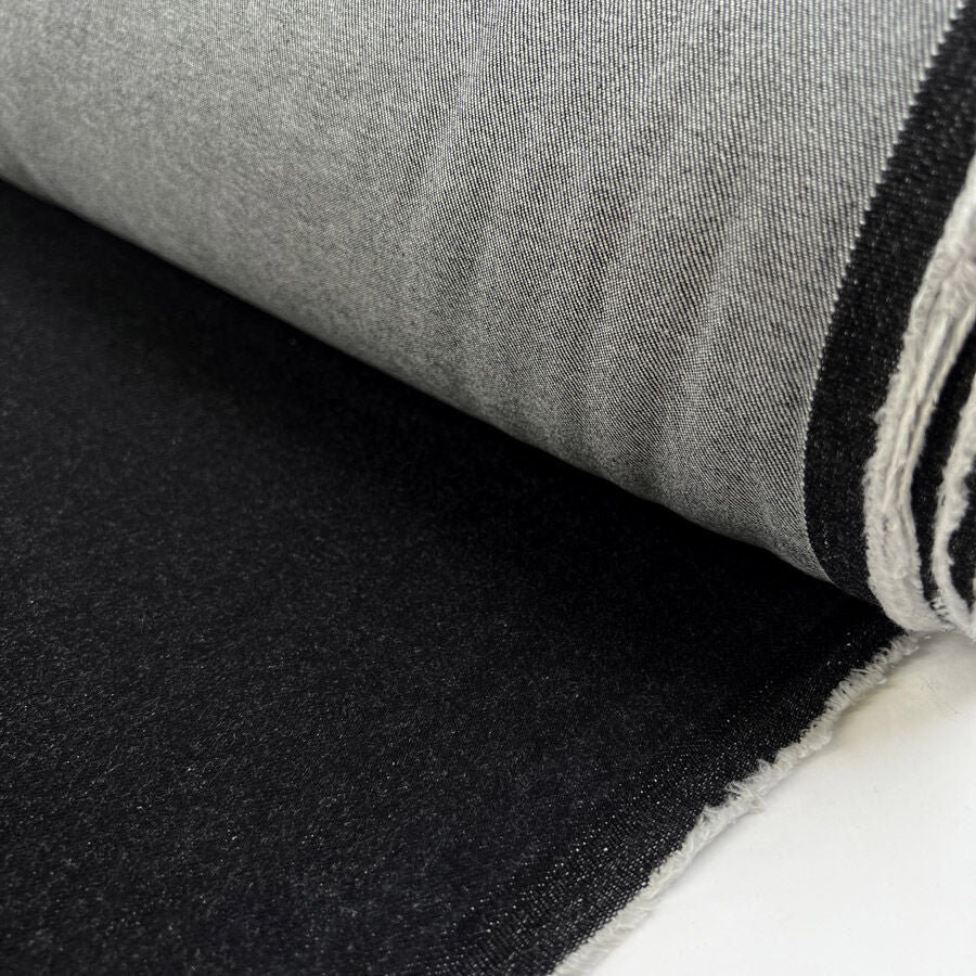 Monza Denim 12 7oz Black Cotton Elastane Stretch Woven Trouser Fabric Roll