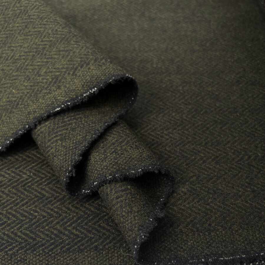 Moss moor wool herringbone green british black coating fabric fold