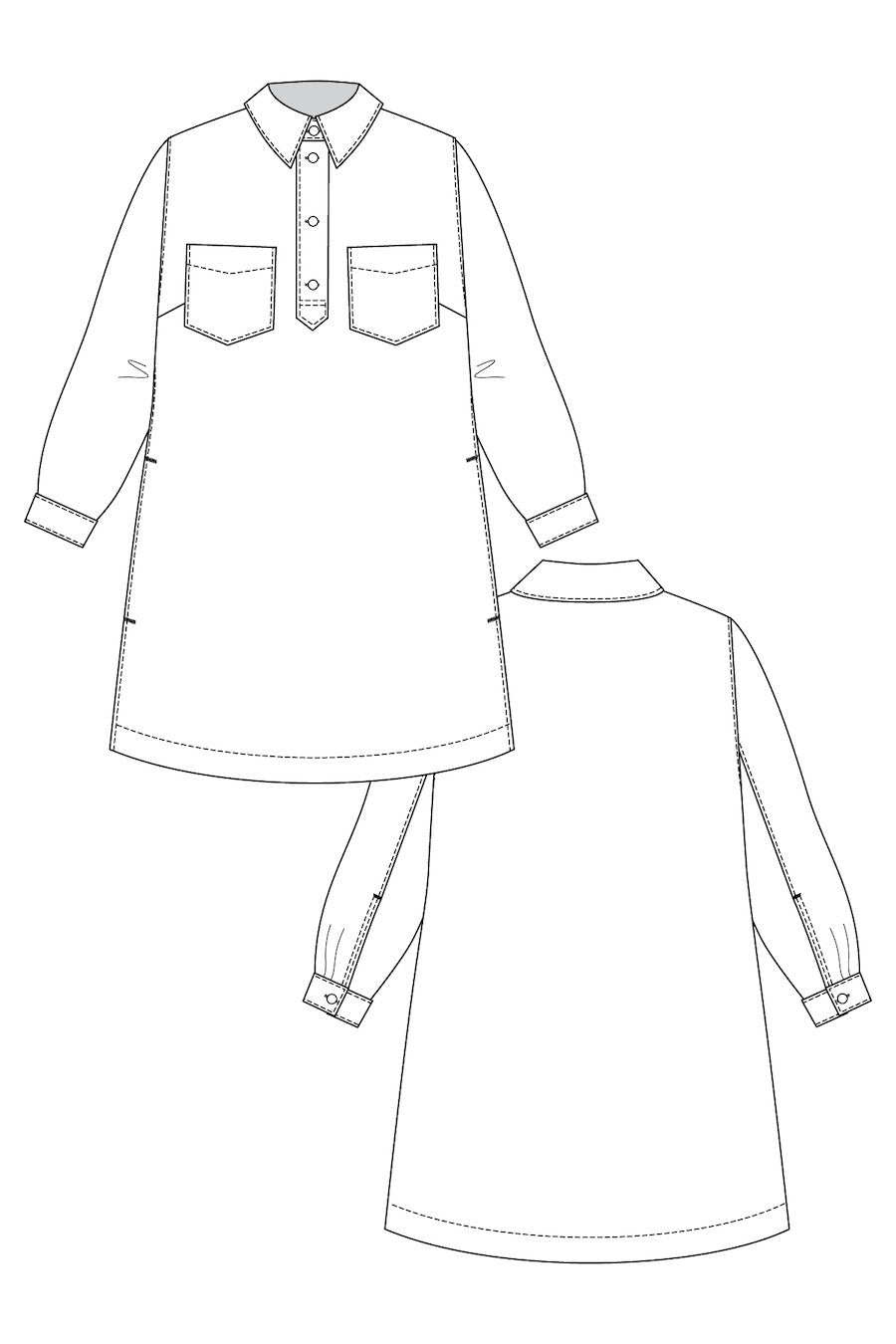 Named Loviisa Denim Dress Pattern Sketch