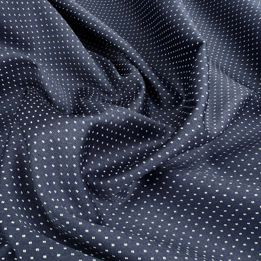 Navy Ex Designer Satin Shirting Fabric What Light Shines Mini Macro