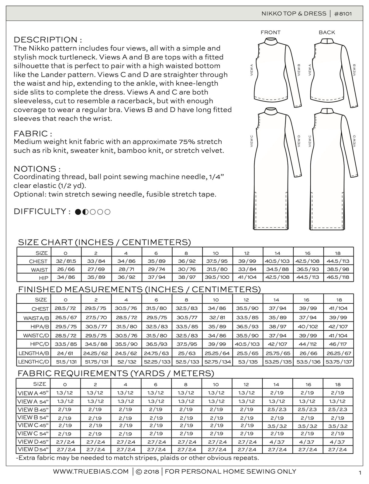 Nikko top dress pattern by true bias backcover
